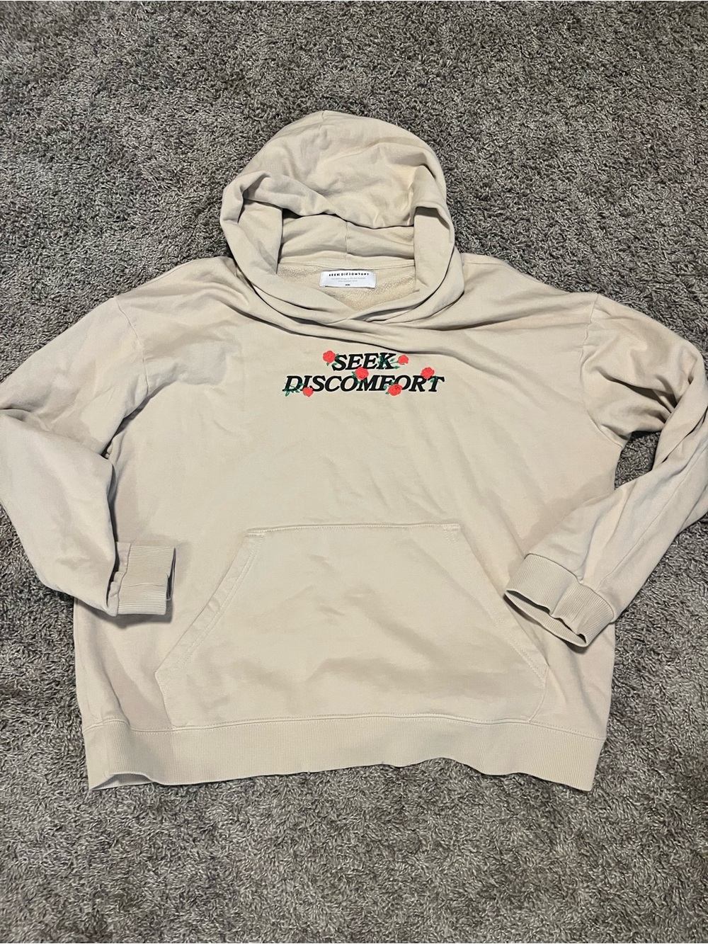 Seek Discomfort Crewneck Hoodie - Light Beige with Rose Accent